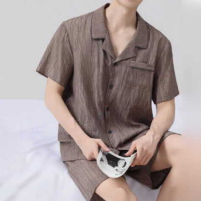 Pyjama-Set mit strukturierter Oberfläche und kurzen Ärmeln - image 2