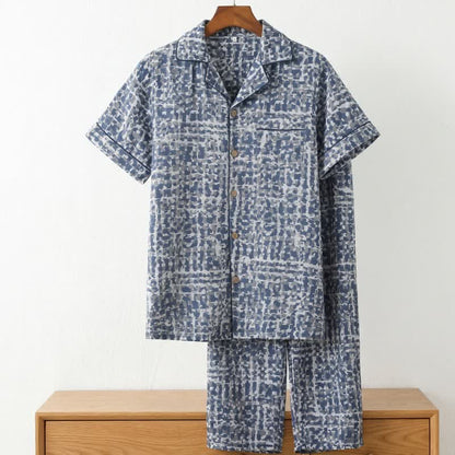 Loungewear-Set aus blau-abstrakt karierter Baumwolle - image 2