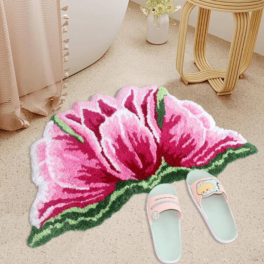 Rosa-roter tulpenförmiger Plüsch-Badezimmerteppich - 18" × 31" - Rosa - image 0