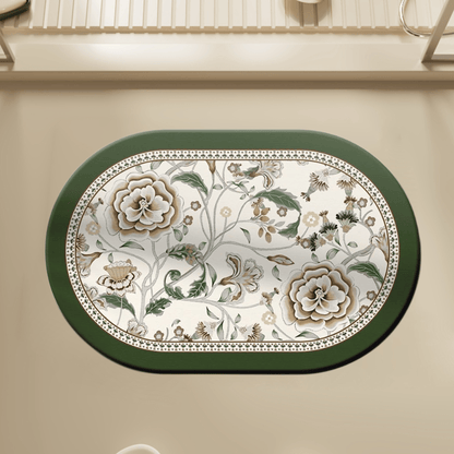 Ovaler Badezimmerteppich im Vintage-Stil mit botanischem Blumenmuster - 23" × 35" - image 0