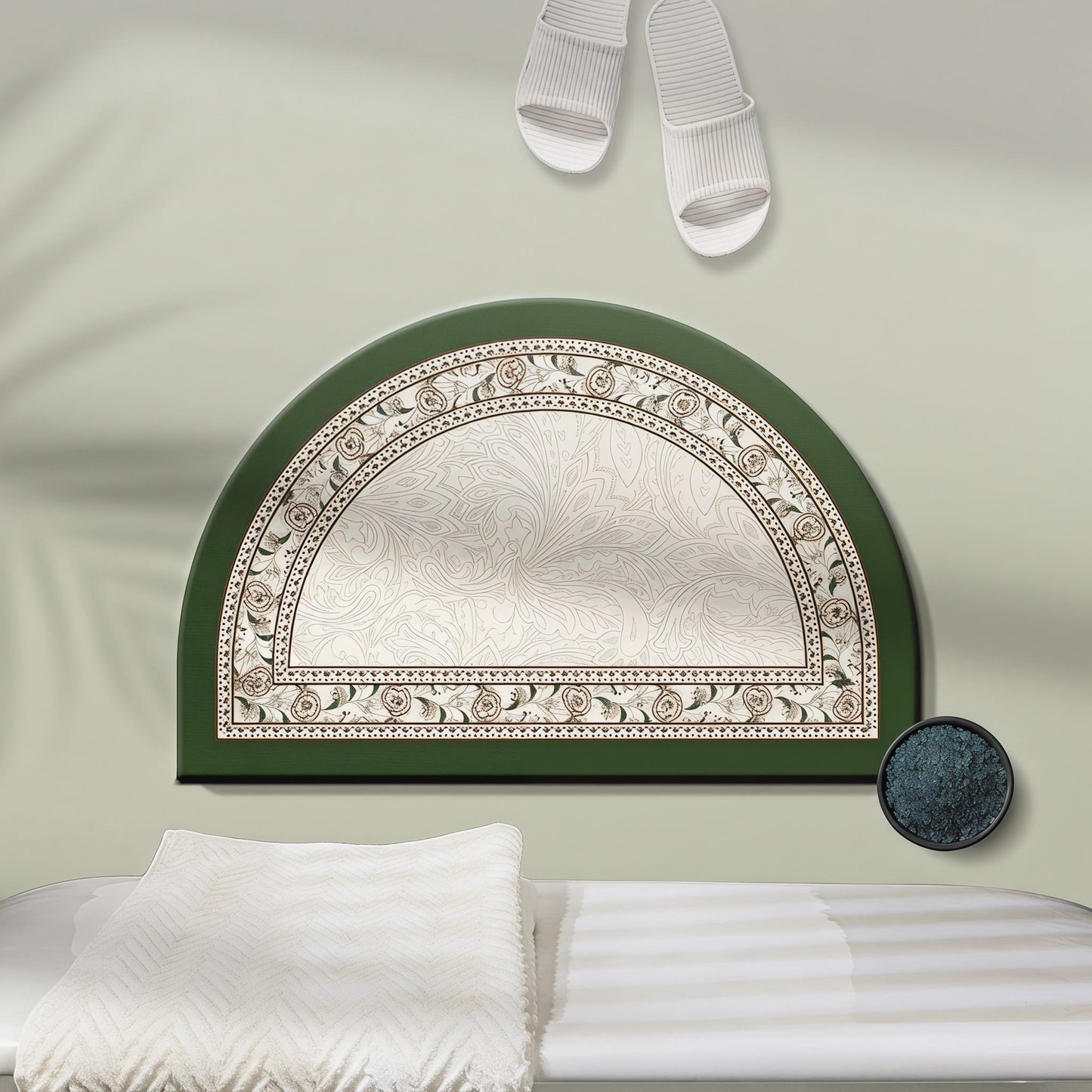 Halbmondförmiger Vintage-Badezimmerteppich mit Blumenmuster und Bordüre - 23" × 35" - image 0