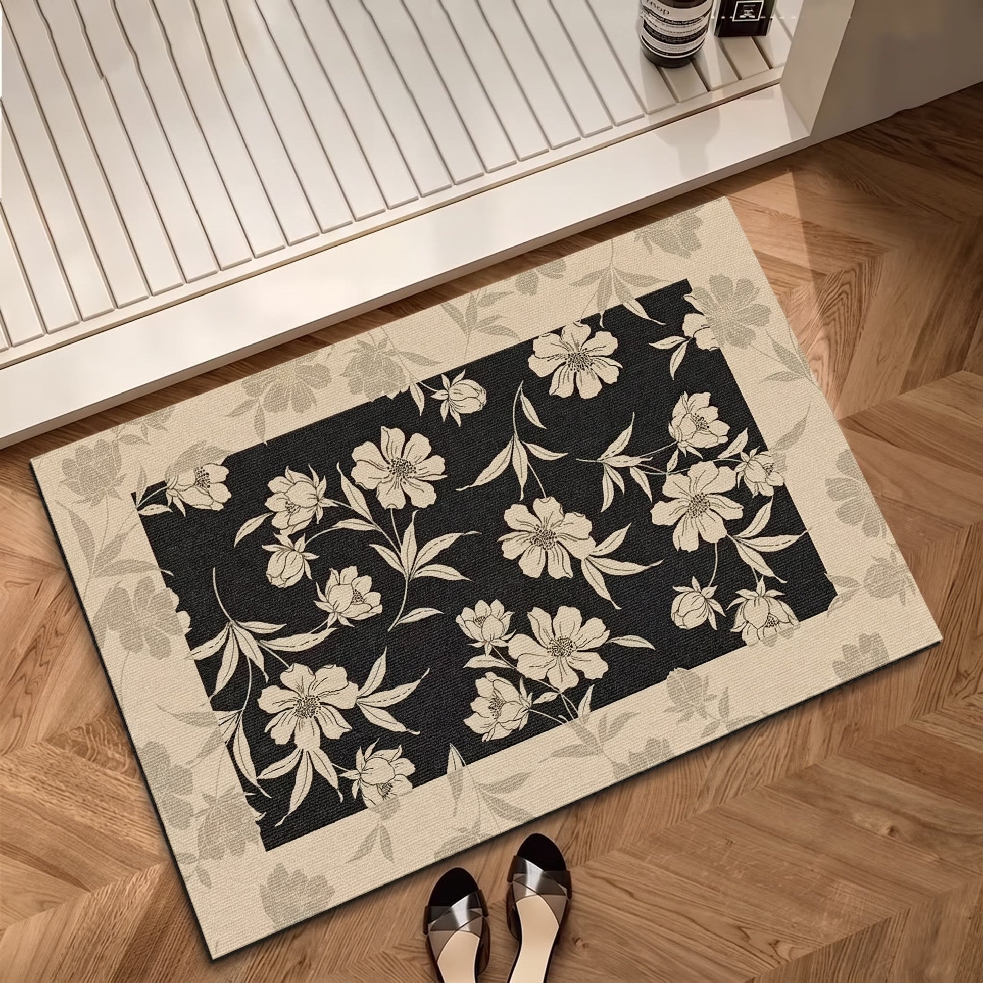 Vintage Badezimmerteppich mit Pfingstrosenmuster und Kieselgur - 31" × 120cm - image 0