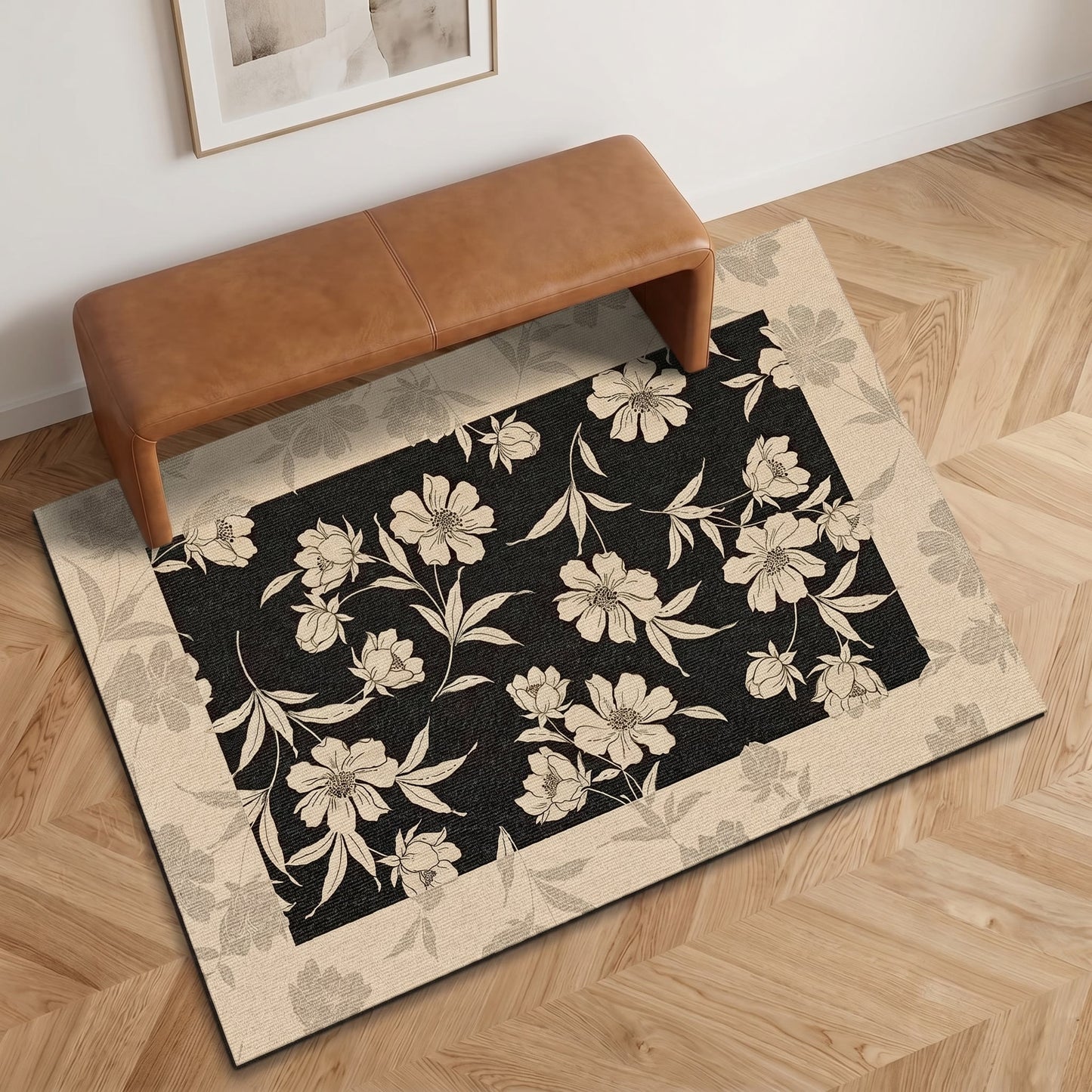 Vintage Badezimmerteppich mit Pfingstrosenmuster und Kieselgur - image 2