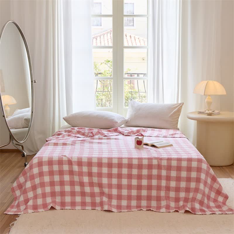 Klassische karierte Baumwollgaze-Steppdecke - Rosa - Königin - image 6