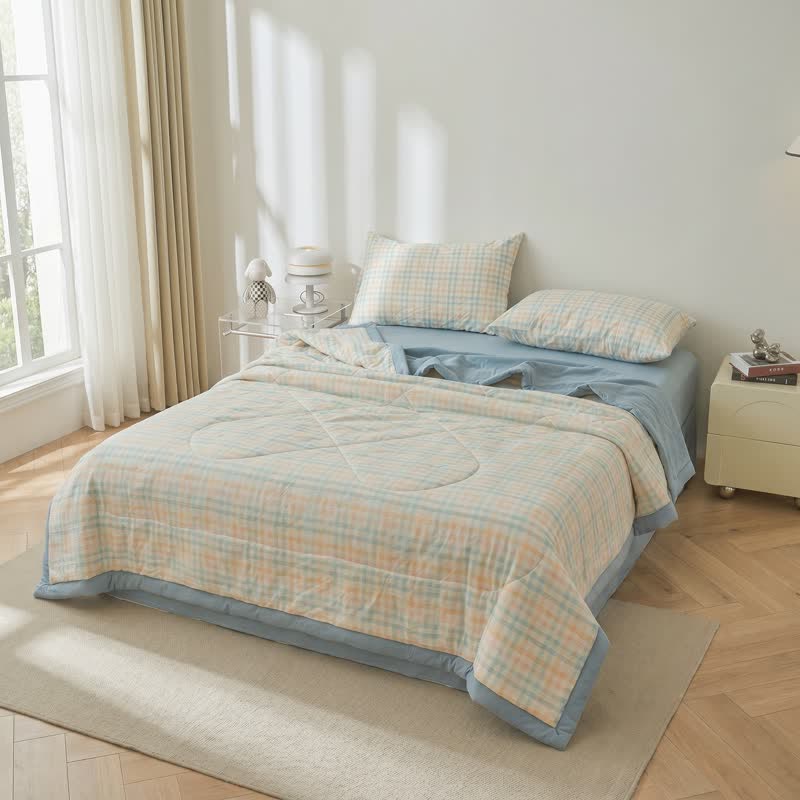 Patchworkdecke aus Baumwollgaze mit Karomuster - image 1