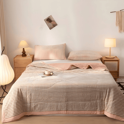 Klassische Vichy-Karo-Baumwollgaze-Steppdecke - Rosa - König - image 6