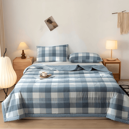 Steppdecke aus Baumwollgaze mit neutralem Vichy-Karo - Blau - König - image 5