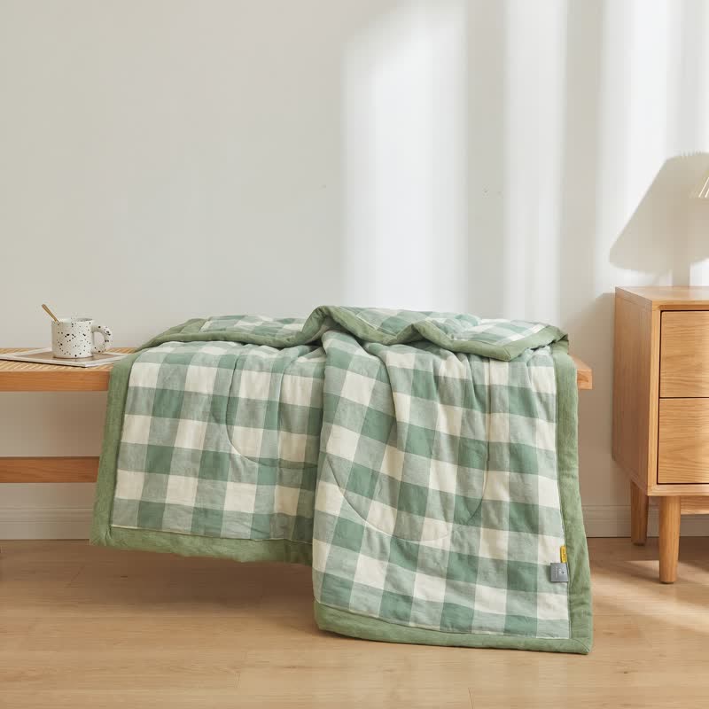 Steppdecke aus Baumwollgaze mit neutralem Vichy-Karo - image 3