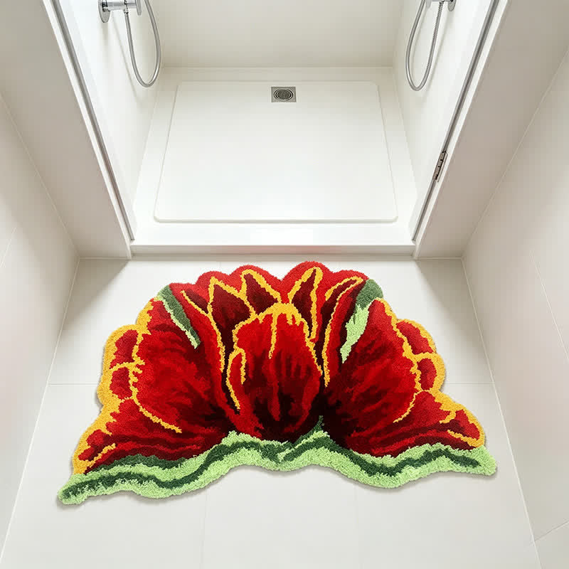 Rosa-roter tulpenförmiger Plüsch-Badezimmerteppich - image 3