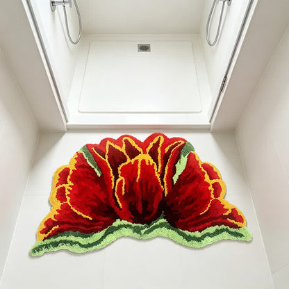 Rosa-roter tulpenförmiger Plüsch-Badezimmerteppich - image 3