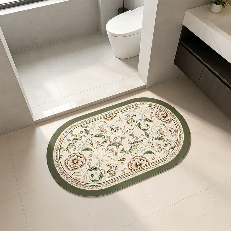 Ovaler Badezimmerteppich im Vintage-Stil mit botanischem Blumenmuster - image 2