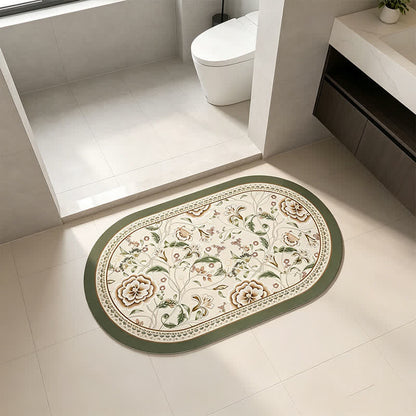 Ovaler Badezimmerteppich im Vintage-Stil mit botanischem Blumenmuster - image 2