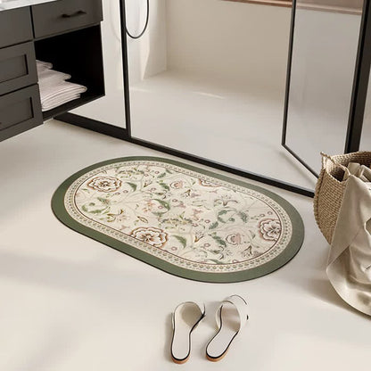 Ovaler Badezimmerteppich im Vintage-Stil mit botanischem Blumenmuster - image 1