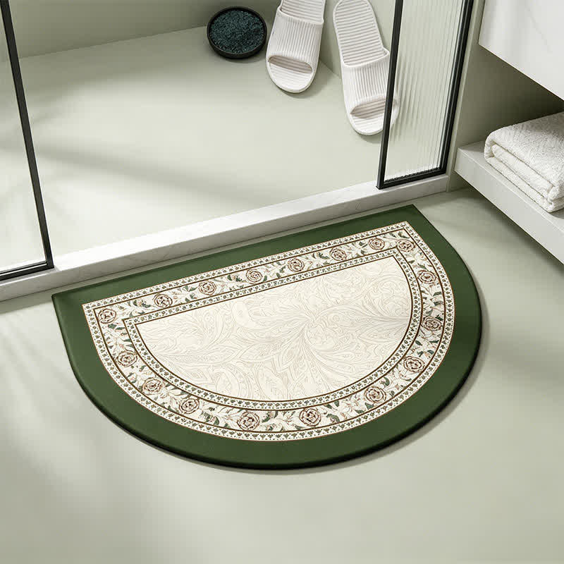 Halbmondförmiger Vintage-Badezimmerteppich mit Blumenmuster und Bordüre - image 1