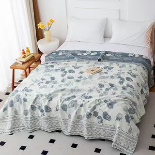 Boho-Steppdecke aus Baumwollgaze mit Blättermuster - Königin - image 0