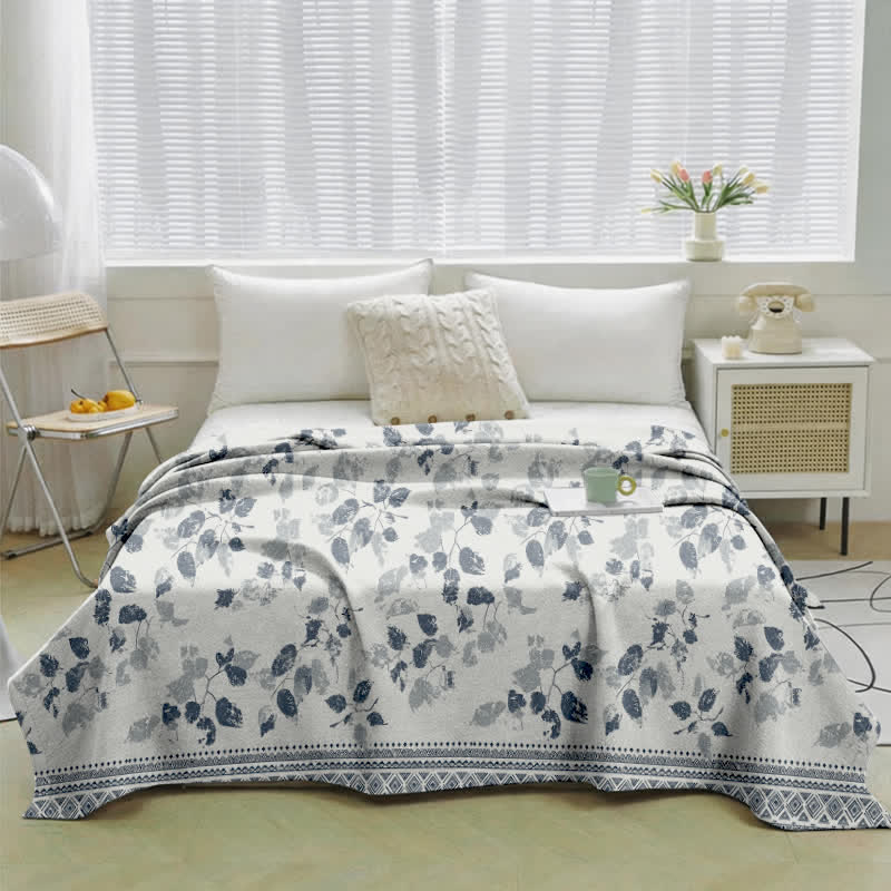 Boho-Steppdecke aus Baumwollgaze mit Blättermuster - image 1