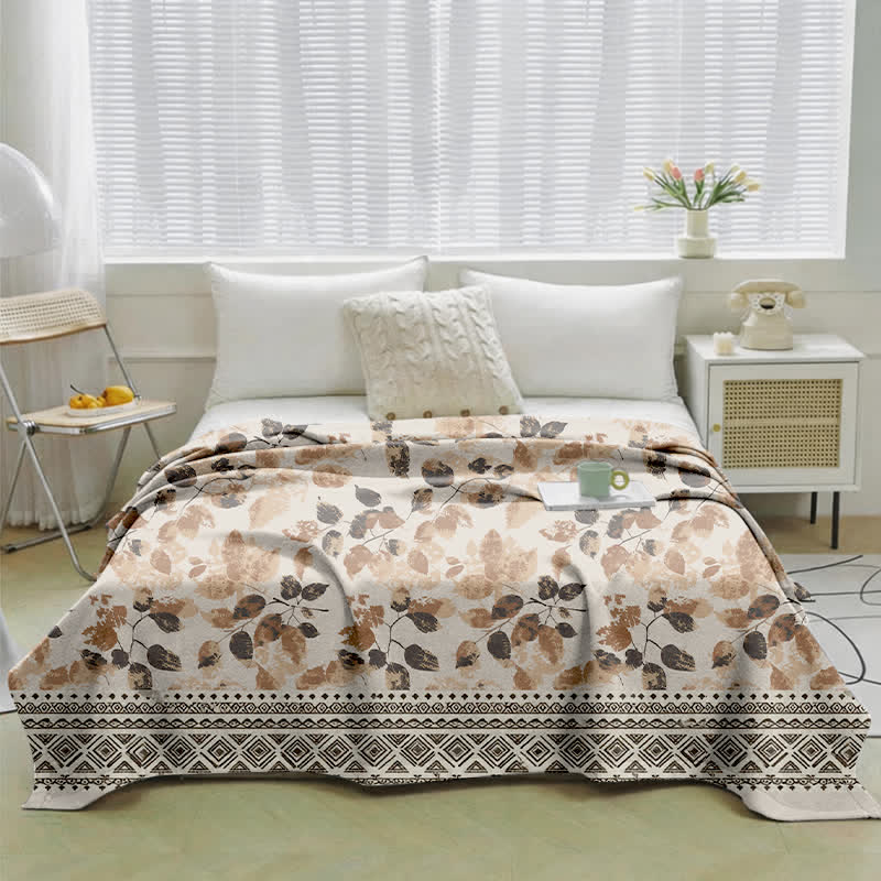 Boho-Herbstblatt-Baumwollgaze-Steppdecke - image 1