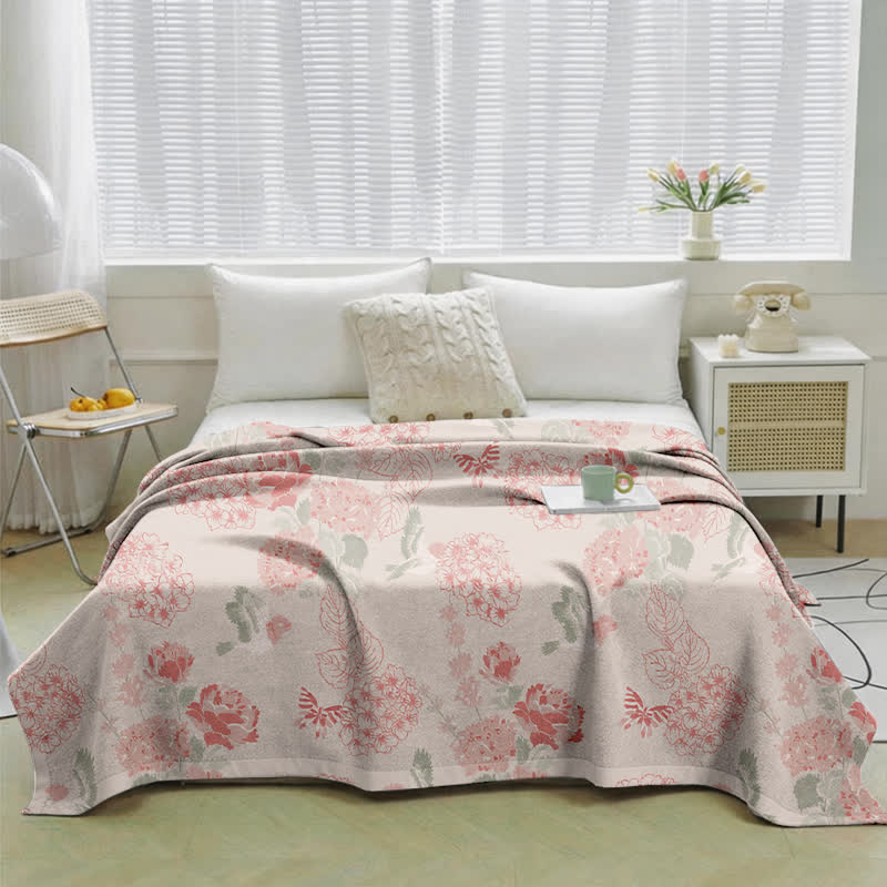 Jacquard-Steppdecke mit rosa Hortensienmuster aus Bohnenpaste - image 1