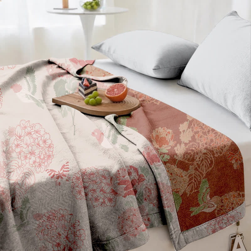 Jacquard-Steppdecke mit rosa Hortensienmuster aus Bohnenpaste - image 5