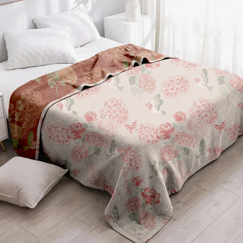 Jacquard-Steppdecke mit rosa Hortensienmuster aus Bohnenpaste - image 2