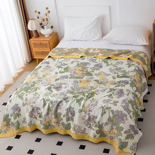 Flieder- und senffarbene Jacquard-Gaze-Steppdecke mit Blumenmuster - Königin - image 0
