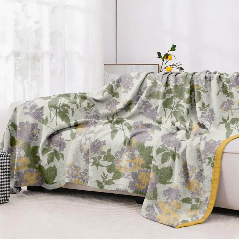 Flieder- und senffarbene Jacquard-Gaze-Steppdecke mit Blumenmuster - image 4