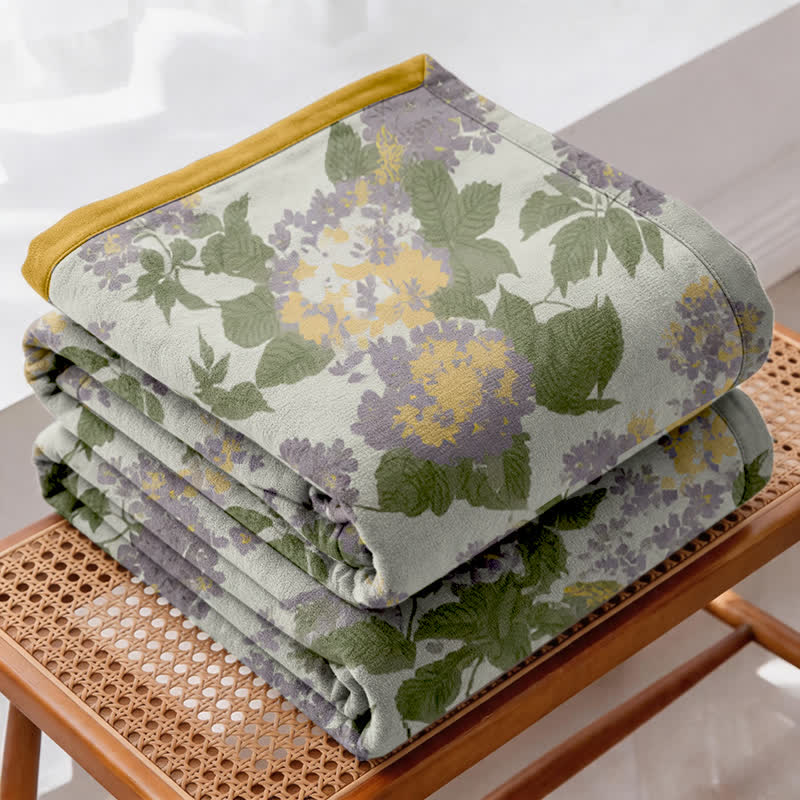 Flieder- und senffarbene Jacquard-Gaze-Steppdecke mit Blumenmuster - image 3
