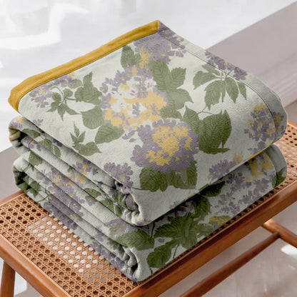 Flieder- und senffarbene Jacquard-Gaze-Steppdecke mit Blumenmuster - image 3