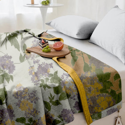 Flieder- und senffarbene Jacquard-Gaze-Steppdecke mit Blumenmuster - image 5
