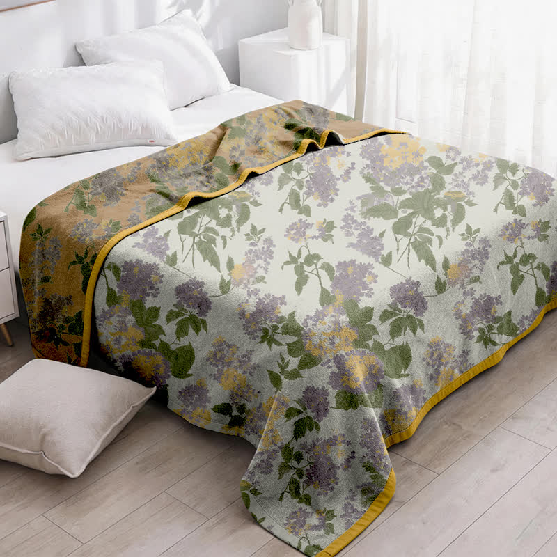 Flieder- und senffarbene Jacquard-Gaze-Steppdecke mit Blumenmuster - image 2