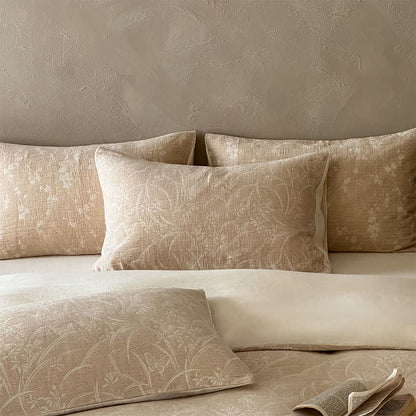 Beige Bettwäsche-Set aus Baumwolle mit botanischem Jacquardmuster - image 3