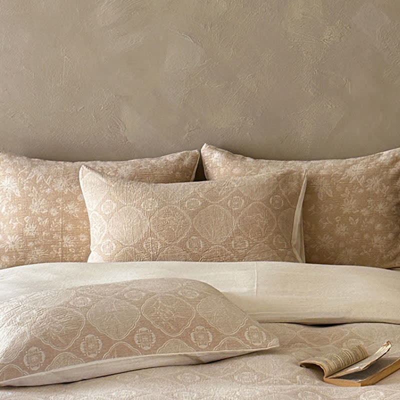 Bettwäsche-Set aus Baumwolle mit geometrischem Blumenmuster in Kamelfarbe und Jacquard-Design - image 3