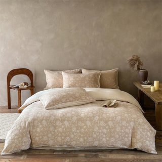 Bettwäsche-Set aus Baumwolle mit zartem Kamel- und Blumenmuster (Jacquard) - Kamel - Spannbettlaken - König - image 0