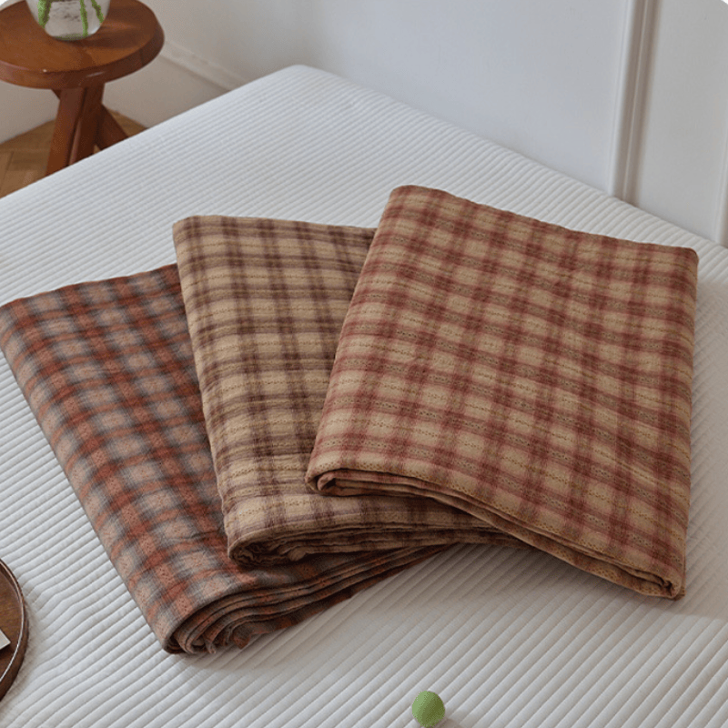 Bettwäsche-Set aus Baumwolle im Retro-Erdton-Karo-Design - image 4
