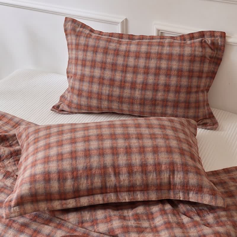 Bettwäsche-Set aus Baumwolle im Retro-Erdton-Karo-Design - image 2