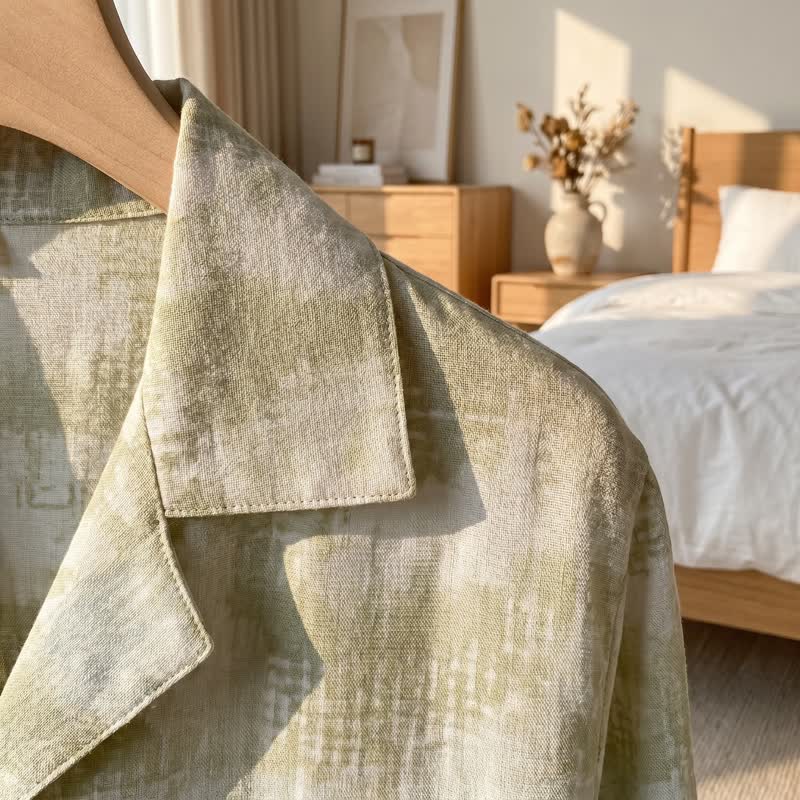 Loungewear-Set mit hellem Blumenmuster und dezentem Vichy-Karo und Knöpfen - image 6