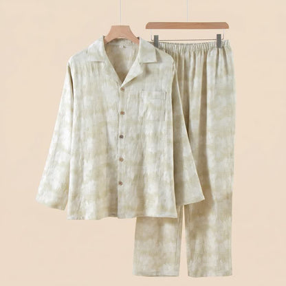 Loungewear-Set mit hellem Blumenmuster und dezentem Vichy-Karo und Knöpfen - Grün - 2XL - image 1