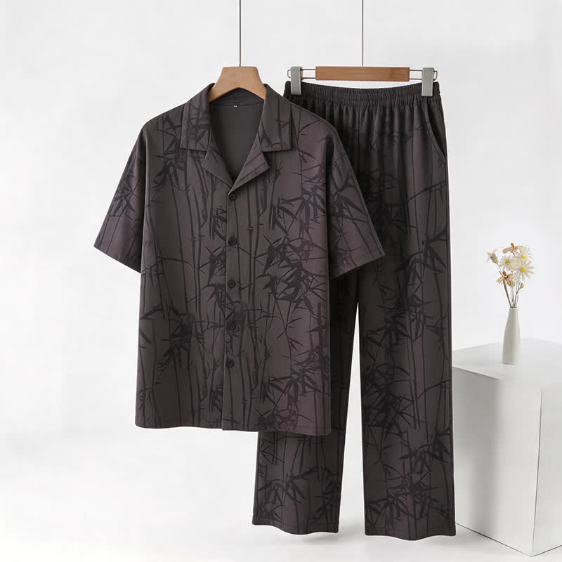 Loungewear-Set aus 100 % Baumwolle mit dunklen Bambusknöpfen - Schwarz - 3XL - image 0