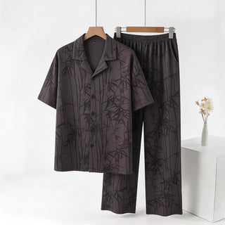 Loungewear-Set aus 100 % Baumwolle mit dunklen Bambusknöpfen - Schwarz - 3XL - image 0