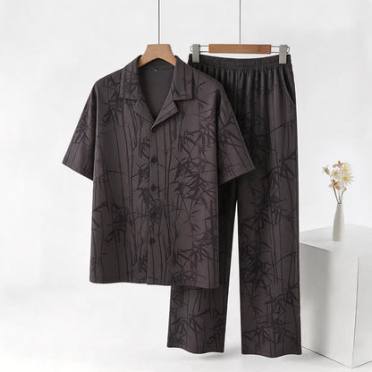 Loungewear-Set aus 100 % Baumwolle mit dunklen Bambusknöpfen - Schwarz - 3XL - image 0