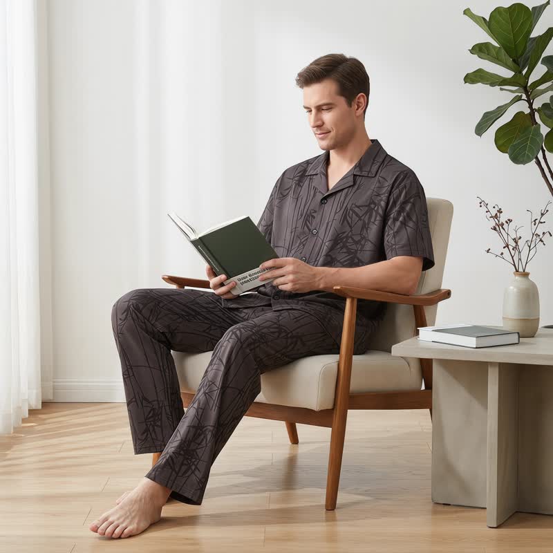 Loungewear-Set aus 100 % Baumwolle mit dunklen Bambusknöpfen - image 2