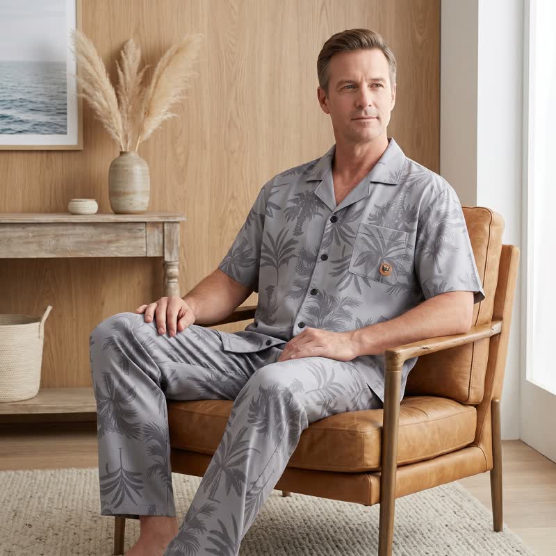 Loungewear-Set aus Baumwolle mit tropischen Palmenknöpfen - image 2