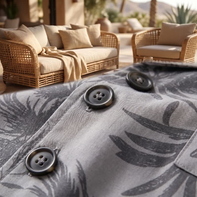 Loungewear-Set aus Baumwolle mit tropischen Palmenknöpfen - image 5