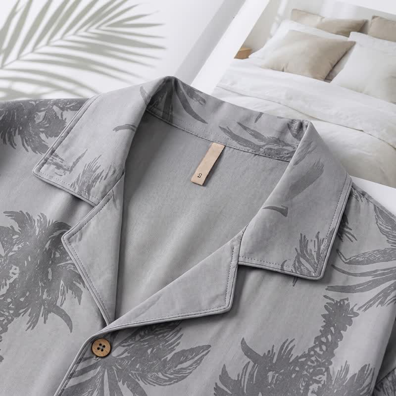 Loungewear-Set aus Baumwolle mit tropischen Palmenknöpfen - image 4