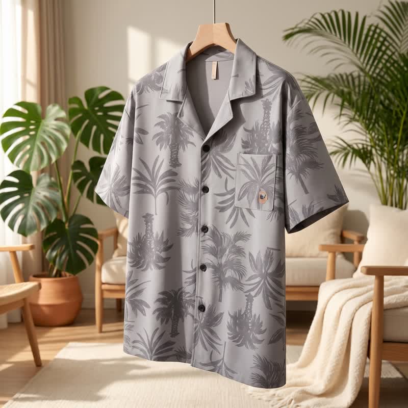 Loungewear-Set aus Baumwolle mit tropischen Palmenknöpfen - image 1