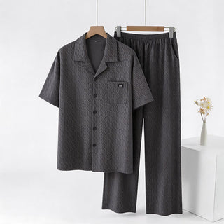Loungewear-Set aus Baumwolle mit geometrischem Kettenmuster - Grau - 3XL - image 0
