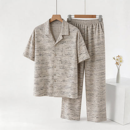 Loungewear-Set aus melierter Baumwolle mit Knöpfen - Beige - 3XL - image 0