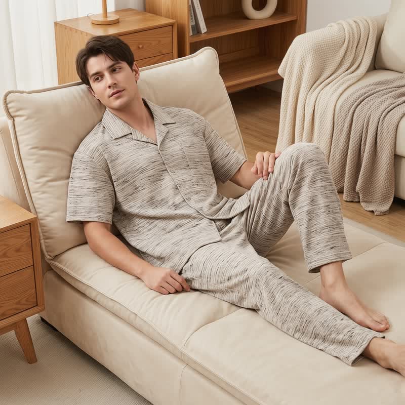 Loungewear-Set aus melierter Baumwolle mit Knöpfen - image 3