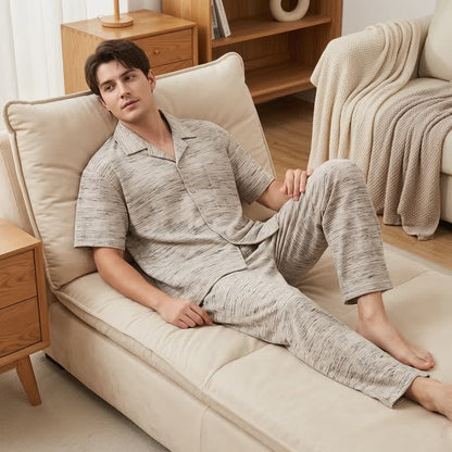 Loungewear-Set aus melierter Baumwolle mit Knöpfen - image 3