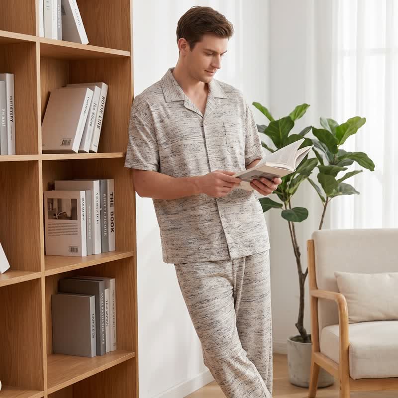 Loungewear-Set aus melierter Baumwolle mit Knöpfen - image 2